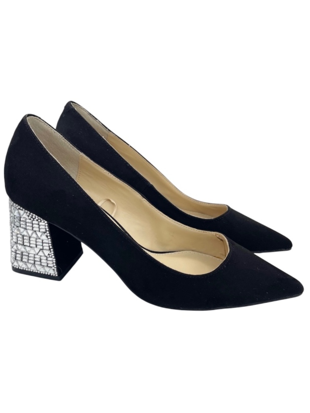Betsey Johnson Egle pointed toe rhinestone heel black pumps Size 7.5M